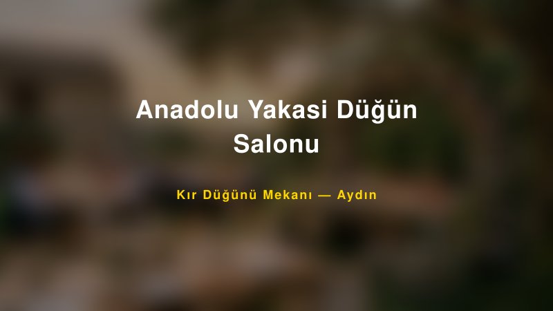 Anadolu Yakasi Düğün Salonu Aydın Kır Düğünü Mekanı